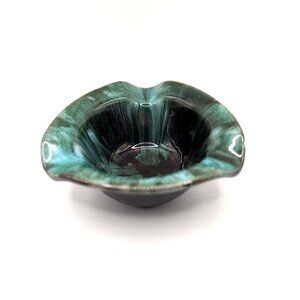 Vintage Blue Mountain Pottery Ashtray 3 Rests 4x1.5" Teal Drip Glaze MCM Retro